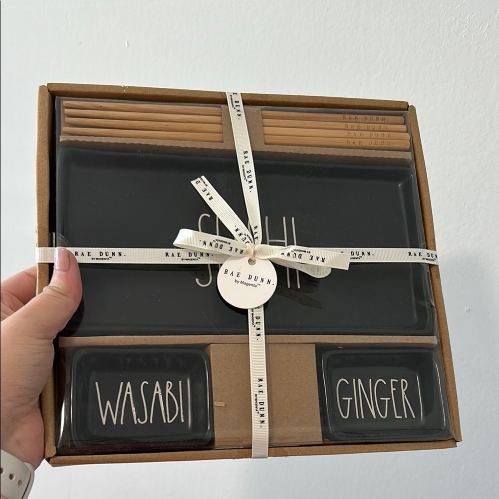 BRAND NEW ✨ Rae Dunn Black Sushi Set with Chopsticks and Dishes